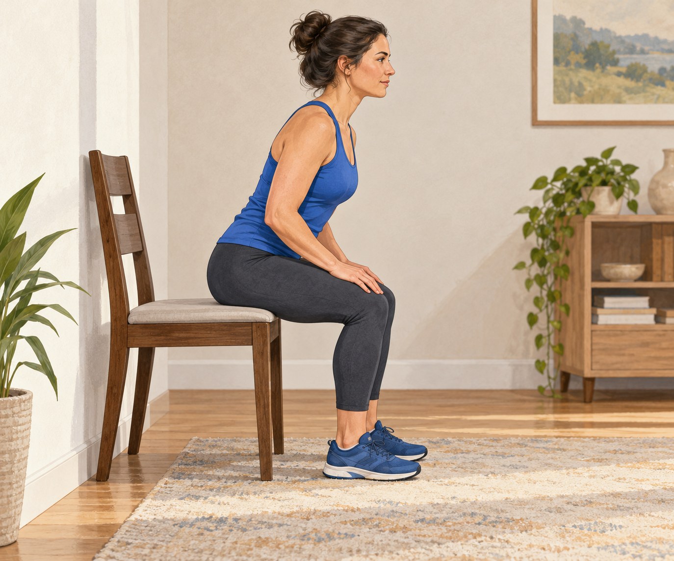 Illustration of a seated adult preparing to stand from a stable chair.